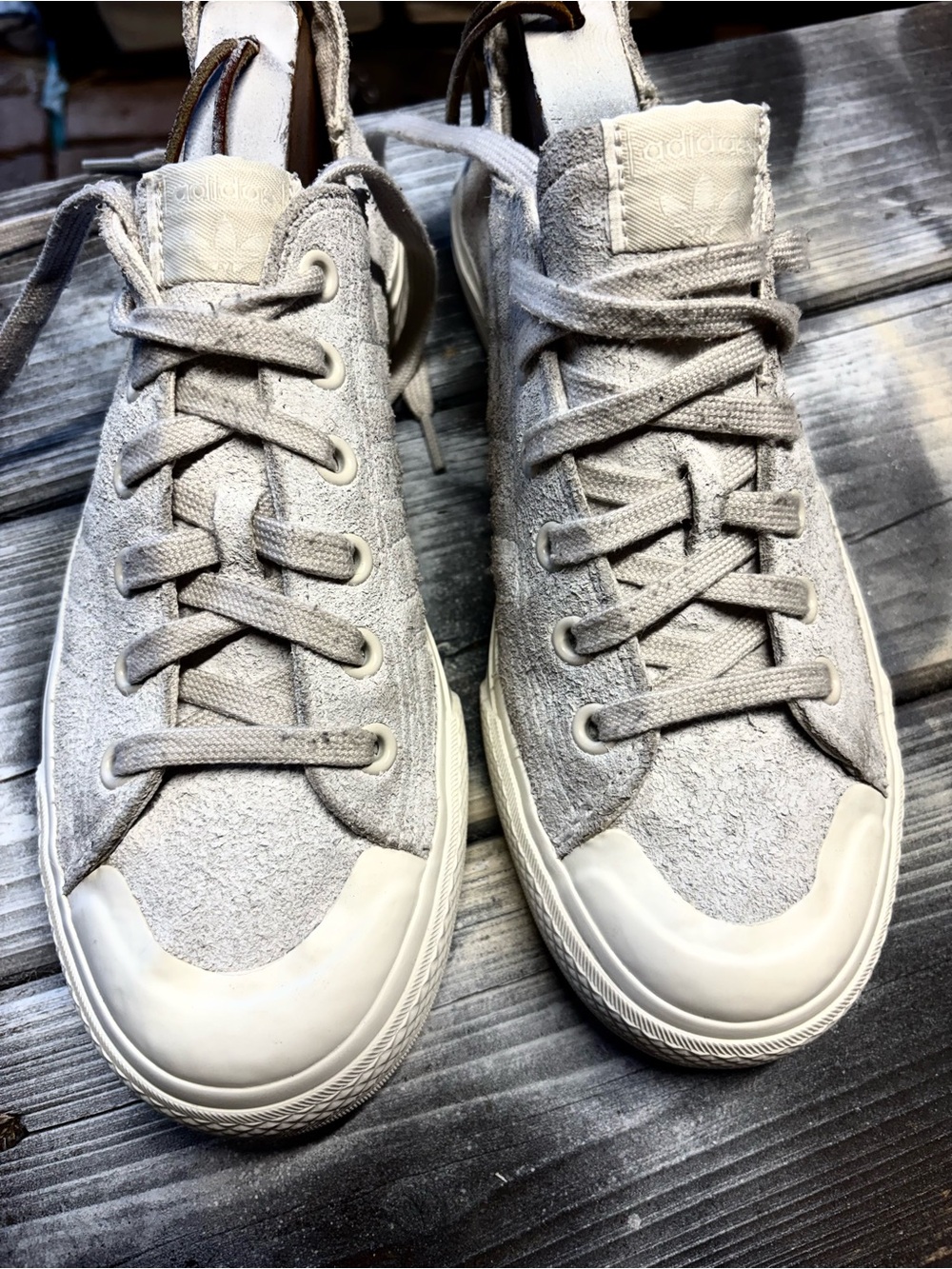 Gray suede sneakers with white rubber toe cap and sole #suede #athletic Men 8.5